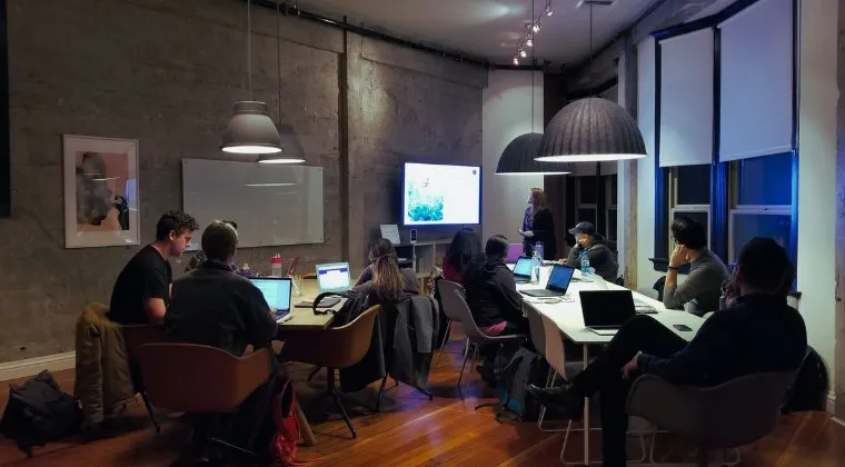 A corporate team collaborating